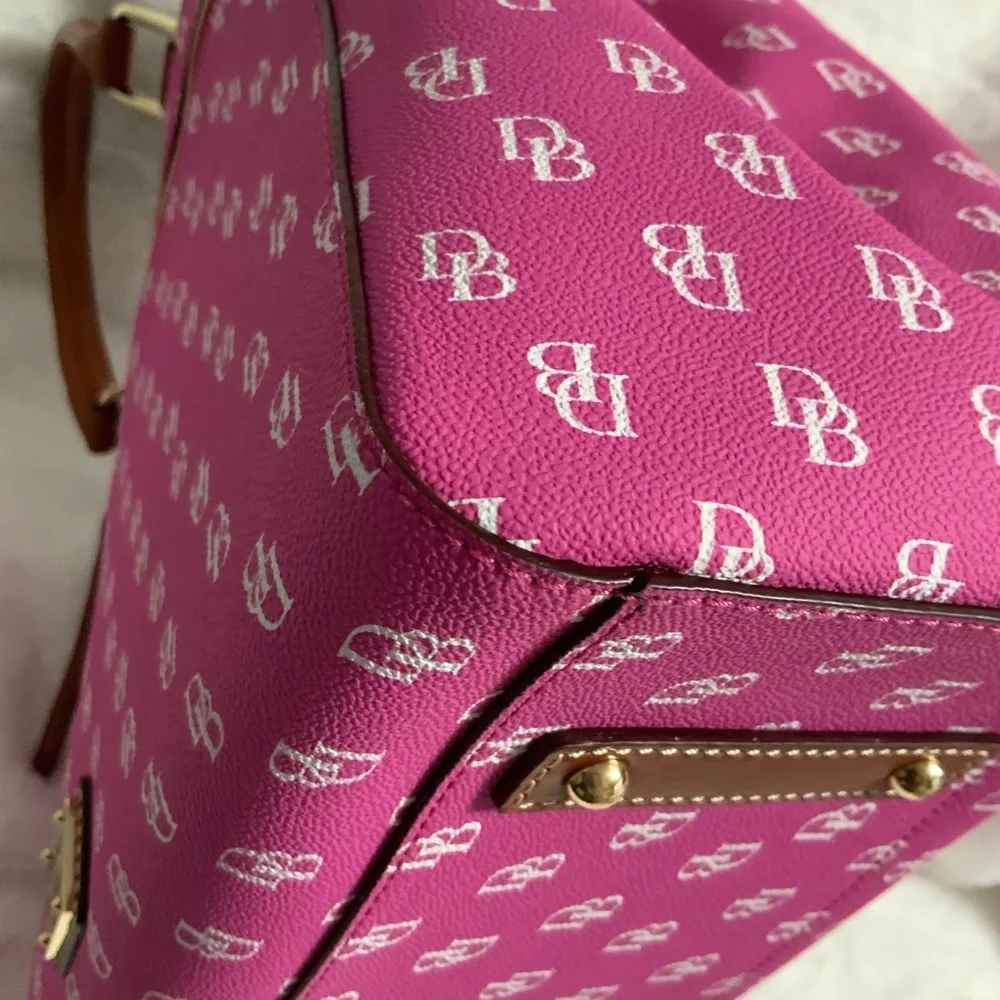 Dooney & Bourke Pink Logo Satchel with Brown Handles